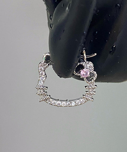 Boucles d'oreilles créoles en forme de chat, en soie, cuivre et zircon, à faire soi-même - Wavlynn
