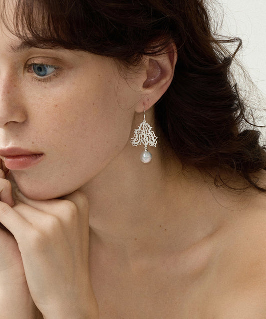 Boucles d'oreilles pendantes en argent sterling blanc avec perles et dentelle - Wavlynn