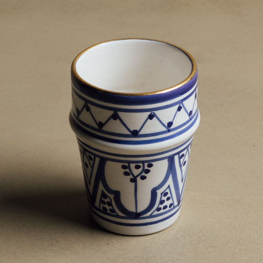 Fez Blue Small Cup - Moroccan Dinnerware Adorned with 12 Carat Gold Accents - Wavlynn