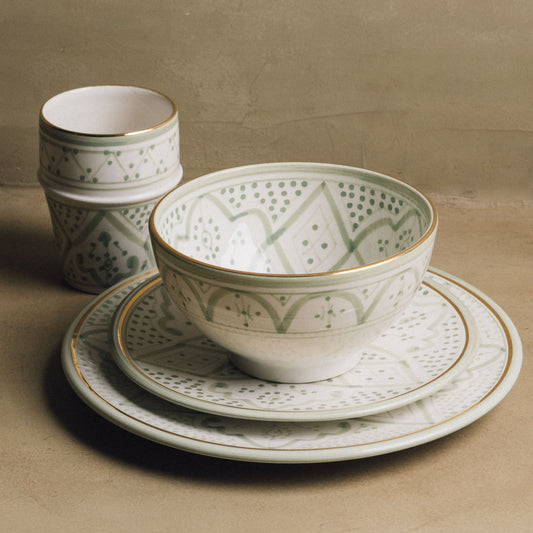 Fez Verdant Grace - Moroccan Dinnerware Set Adorned with 12 Carat Gold Accents - Wavlynn