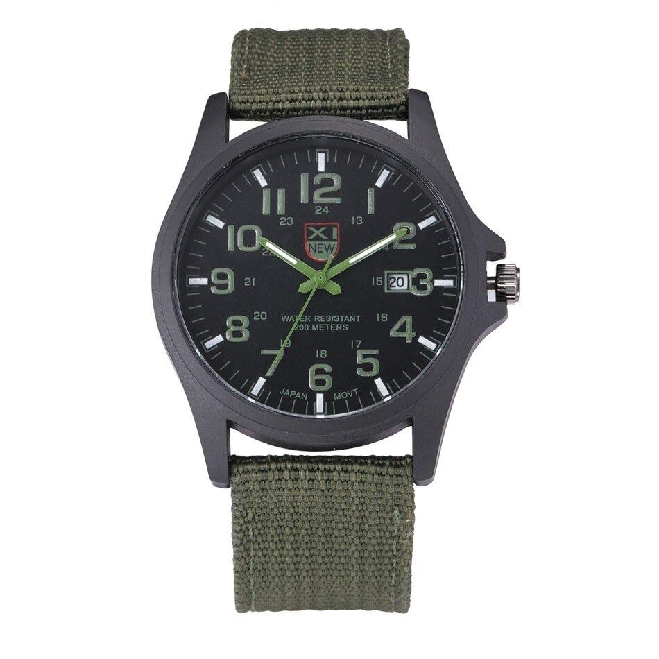 Men's tactical military analog watch 45mm stainless steel case luminous hands durable nylon strap