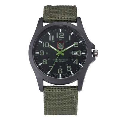 Men's tactical military analog watch 45mm stainless steel case luminous hands durable nylon strap