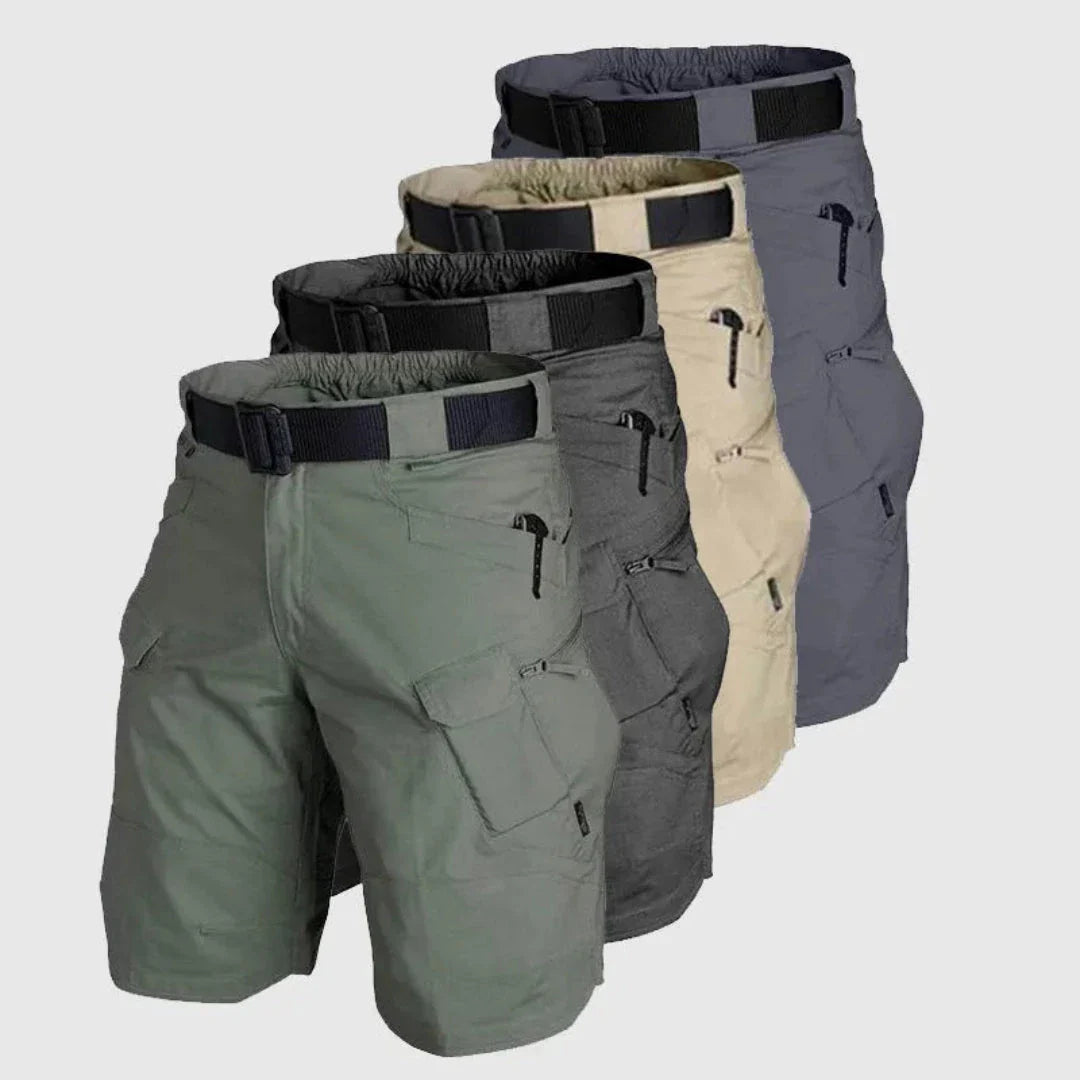 Men's olive tactical cargo shorts multi-pocket cotton-polyester blend durable breathable travel hiking