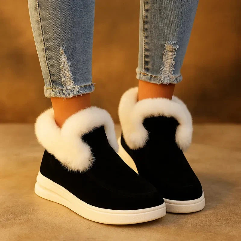Danica slip-on suede boots with plush faux fur lining and cushioned comfort sole for cold weather