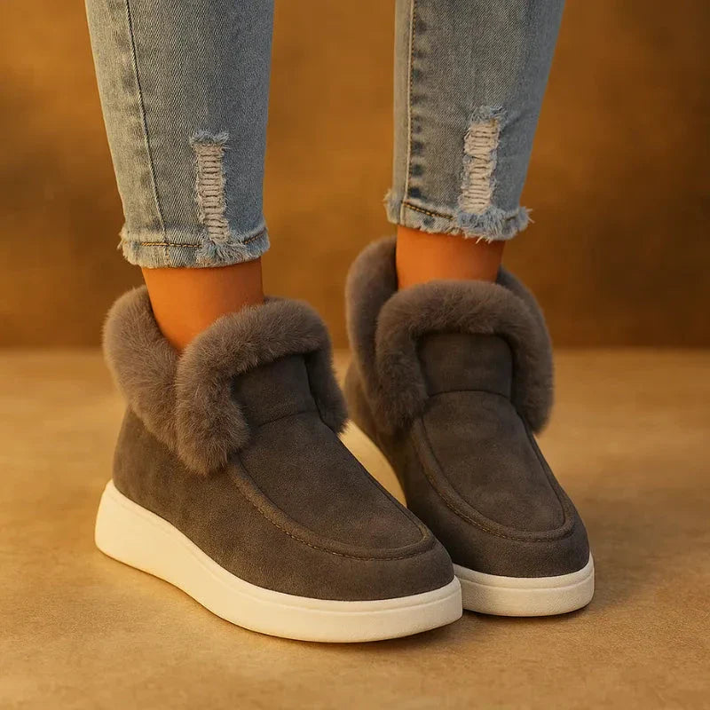 Danica slip-on suede boots with plush faux fur lining, cushioned comfort sole, cold-weather style