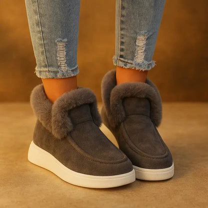 Danica slip-on suede boots with plush faux fur lining, cushioned comfort sole, cold-weather style