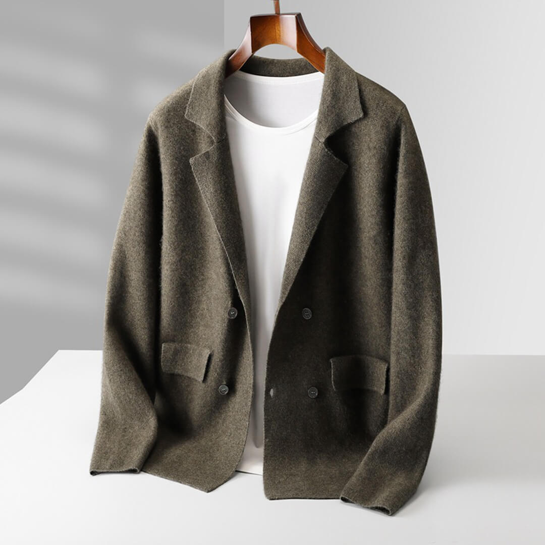 Darian ivory cashmere cardigan tailored silhouette fine ribbed trims deep front pockets warm layering
