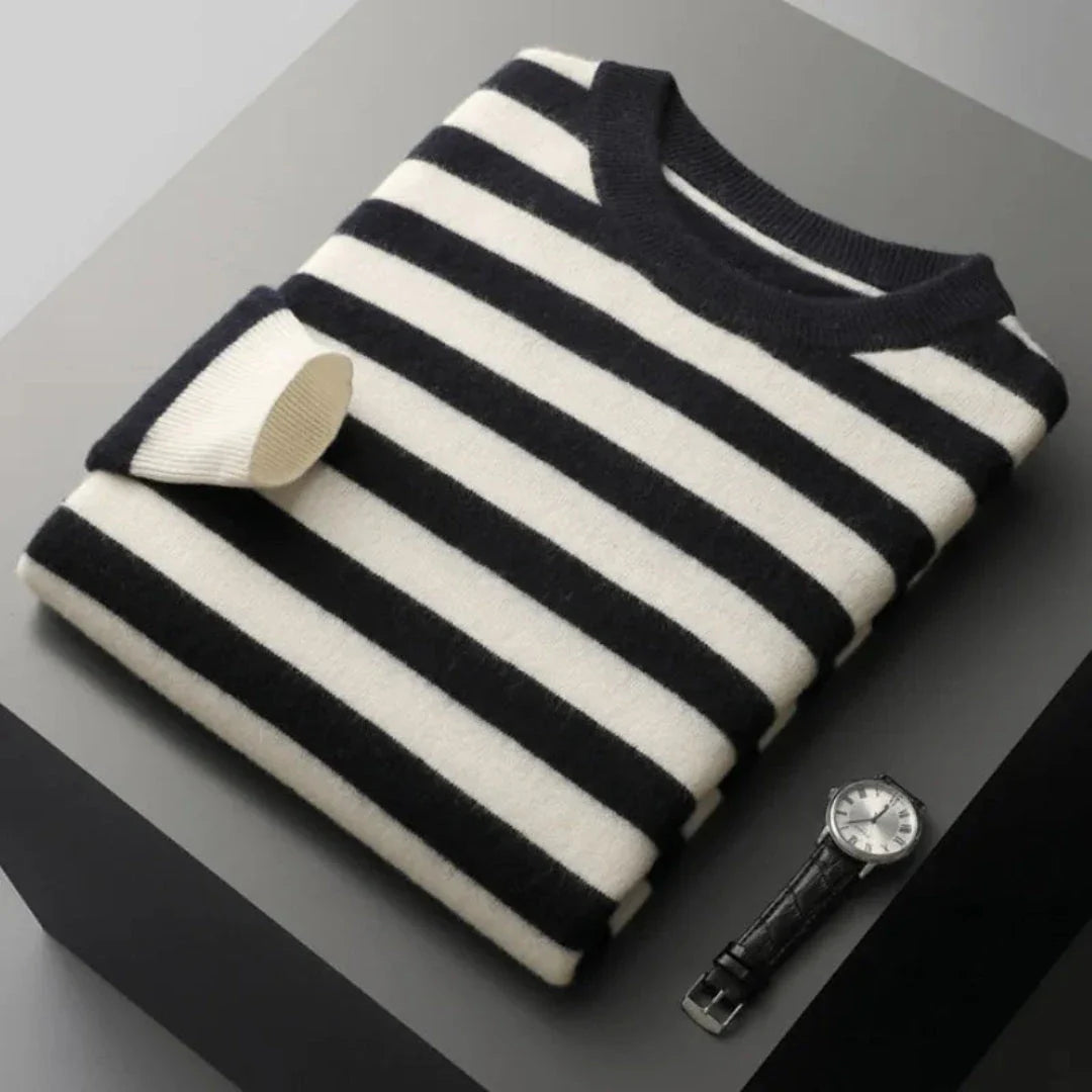 Dariel crewneck wool sweater in bold nautical stripes with ribbed cuffs and classic knit finish