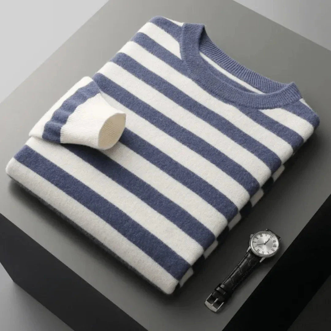 Dariel crewneck wool sweater in bold nautical stripes with ribbed cuffs and classic knit finish