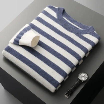 Dariel crewneck wool sweater in bold nautical stripes with ribbed cuffs and classic knit finish
