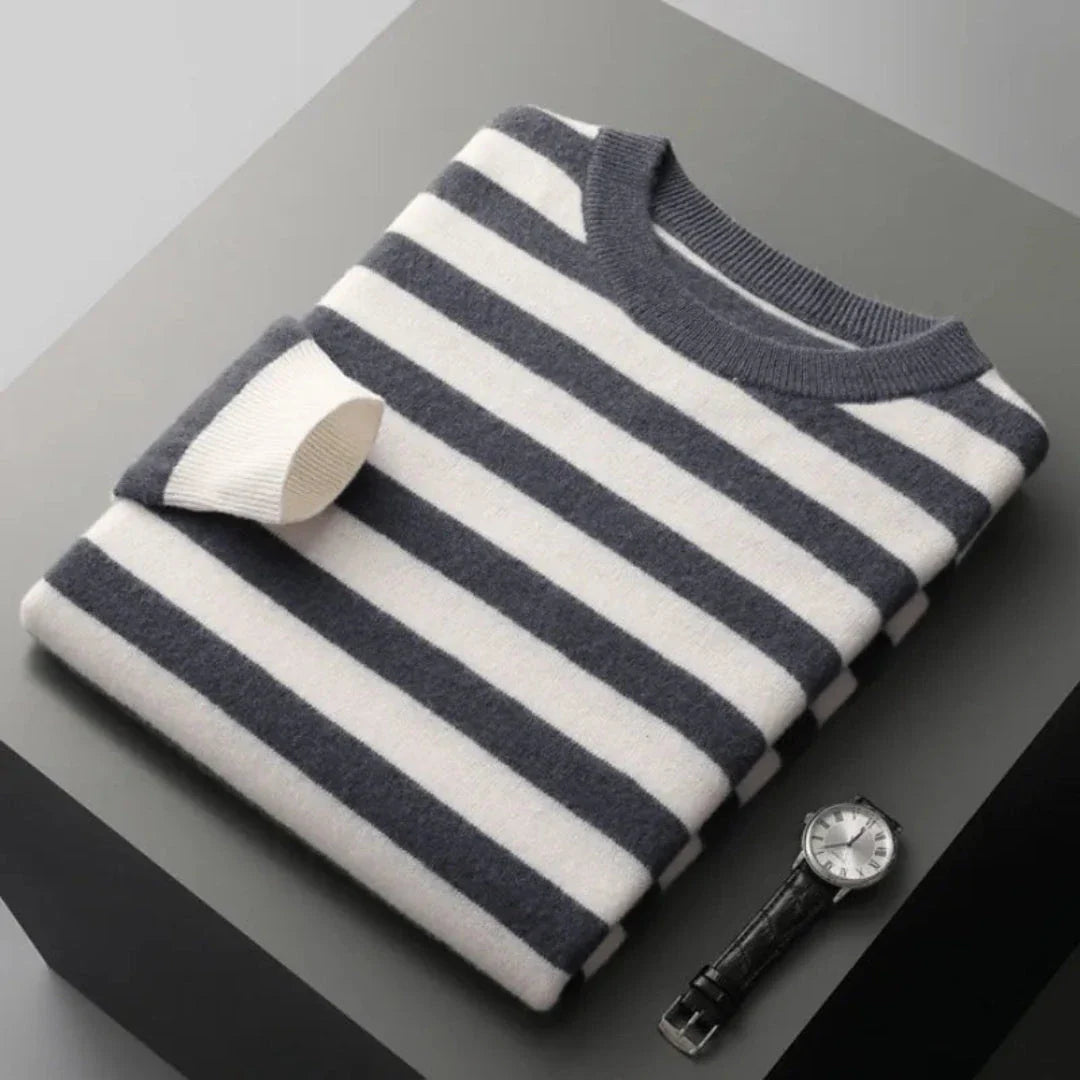 Dariel crewneck wool stripe sweater in bold nautical colors with ribbed cuffs and classic fit