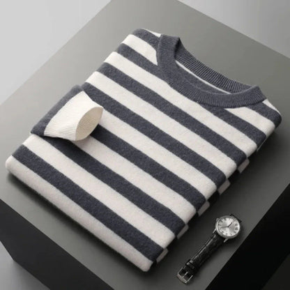 Dariel crewneck wool stripe sweater in bold nautical colors with ribbed cuffs and classic fit
