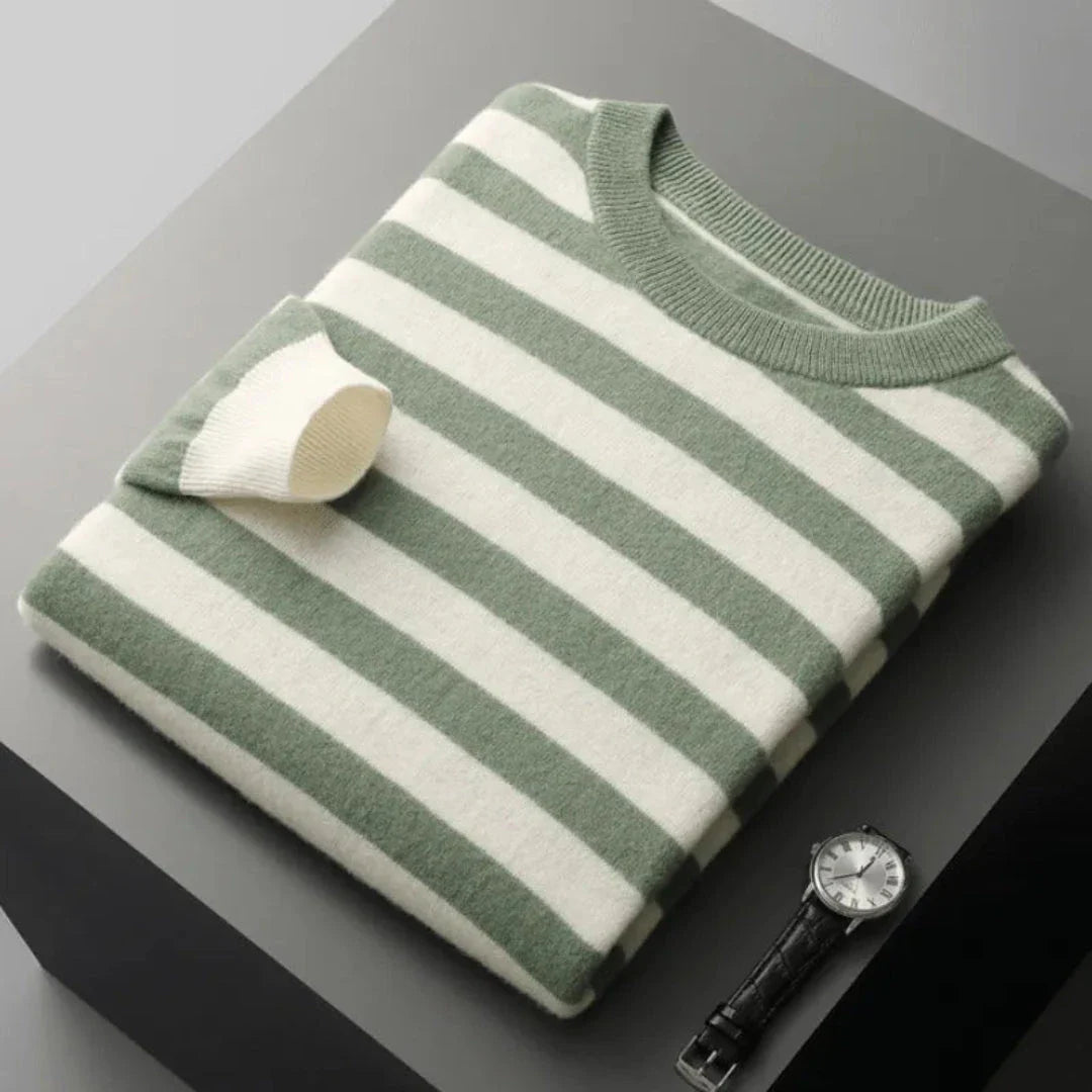 Dariel crewneck wool stripe sweater in bold nautical colors with ribbed cuffs and classic knit
