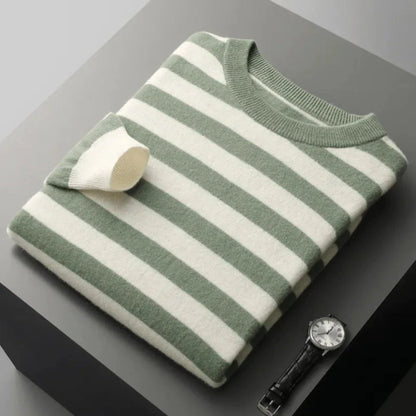 Dariel crewneck wool stripe sweater in bold nautical colors with ribbed cuffs and classic knit