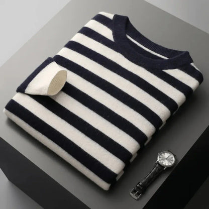 Dariel crewneck wool stripe sweater in bold nautical colors with ribbed cuffs and classic knit