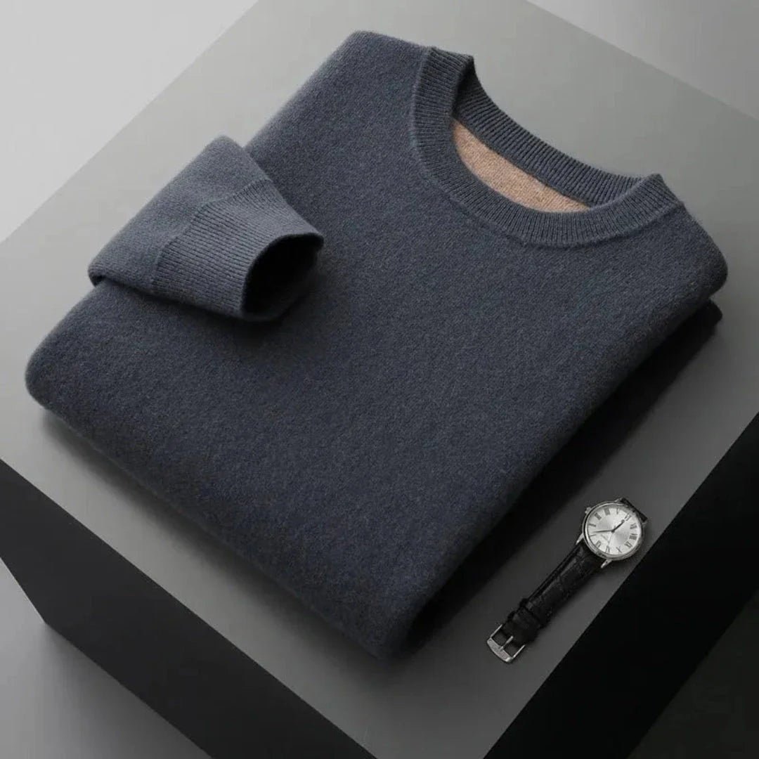 Dariel wool crewneck sweater with ribbed trims, minimalist design in premium 100% wool fabric