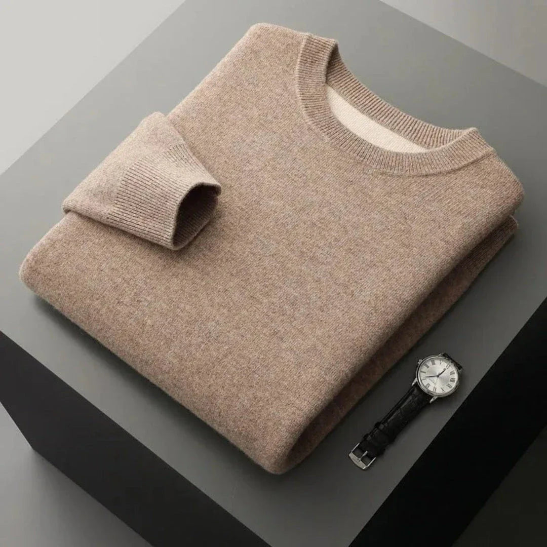 Dariel wool crewneck sweater with ribbed trims, minimalist design in premium 100% wool for cold weather