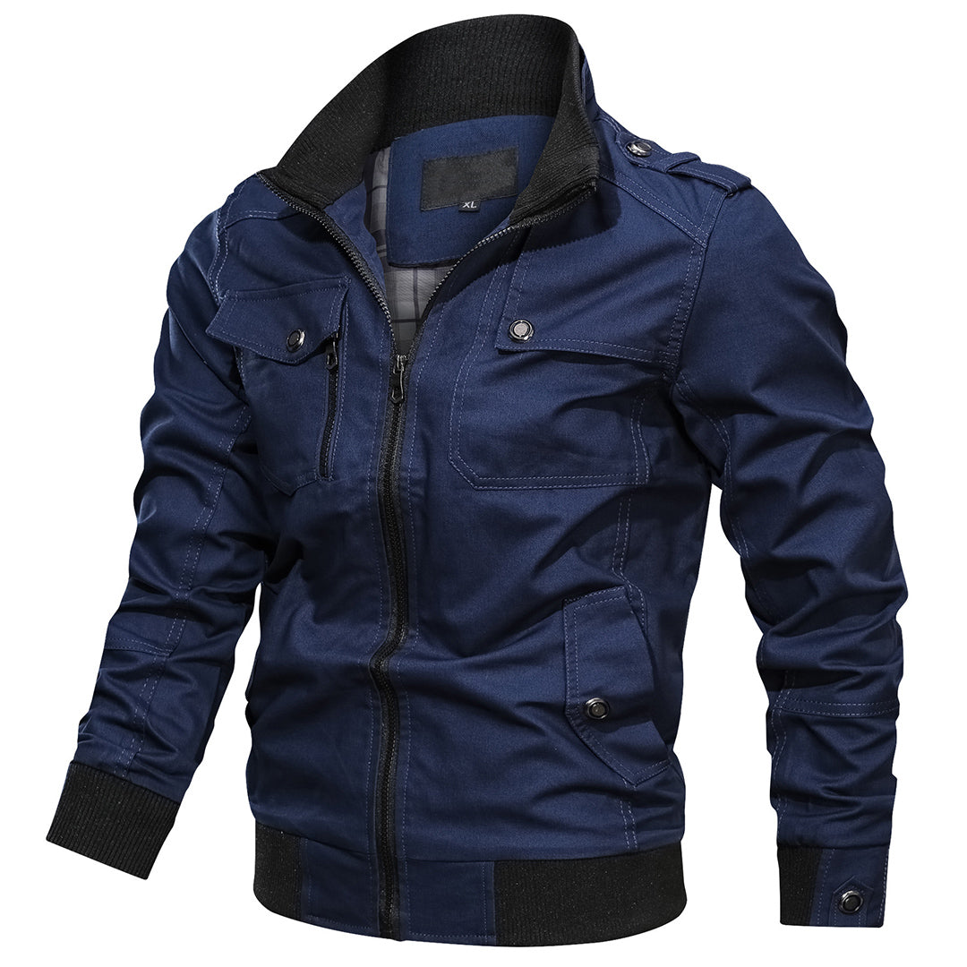 Men's multi-pocket bomber jacket durable outerwear with ribbed cuffs classic structured silhouette