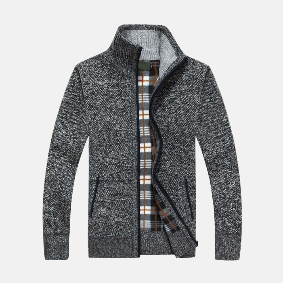 Men's fleece-lined knit jacket regular fit warm versatile layering piece for fall