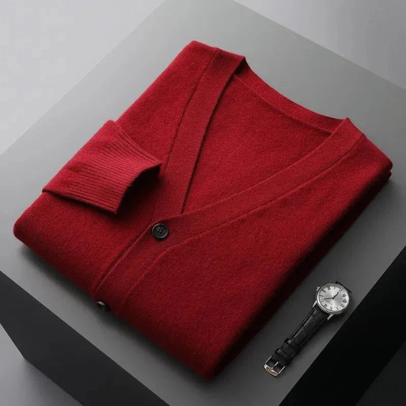 Women's classic wool cardigan tailored fit V-neck with tonal buttons and ribbed detailing