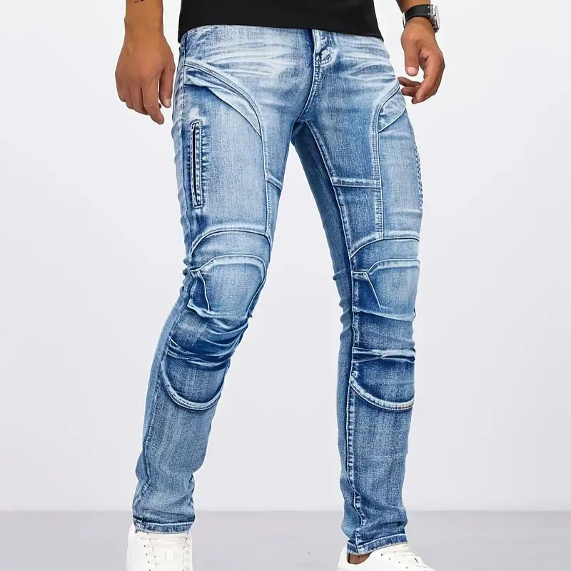 Davidson structured slim tapered blue washed denim jeans with ribbed paneled detailing