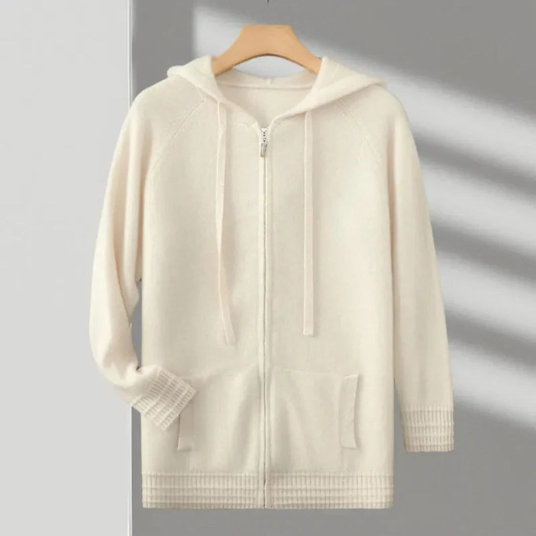 Declan gray cashmere zip-up hoodie with adjustable drawstring hood and relaxed fit