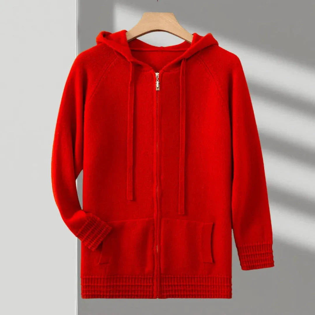 Declan gray cashmere zip-up hoodie with adjustable drawstring hood and relaxed fit