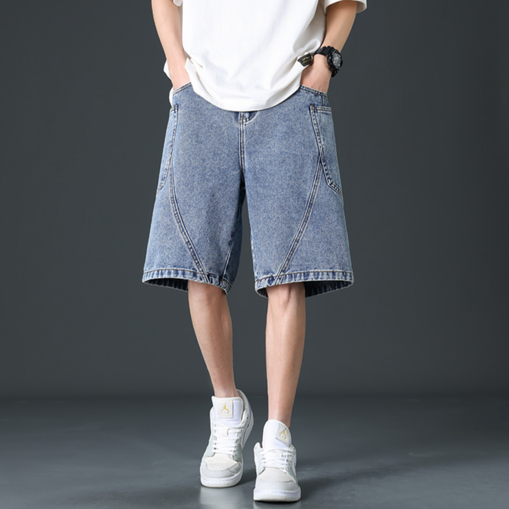 Delano wide-leg acid-wash denim shorts with panel seams and oversized pockets