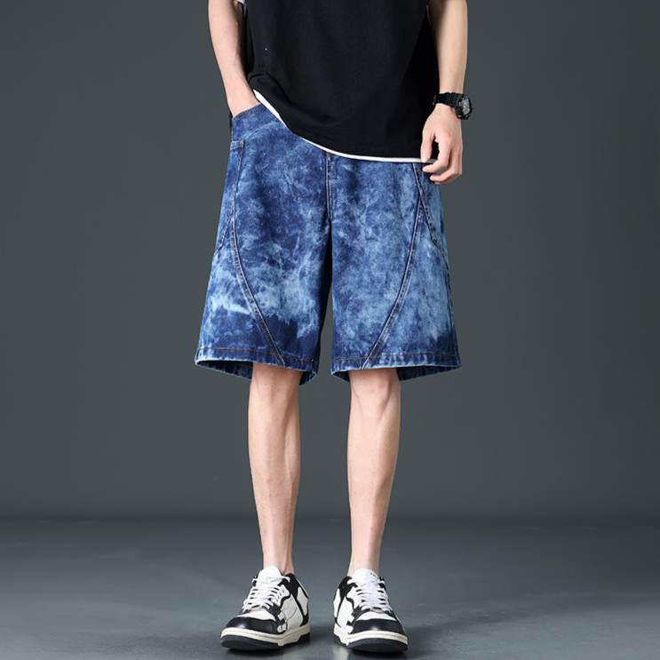 Delano wide-leg acid-wash denim shorts with panel seams and oversized pockets
