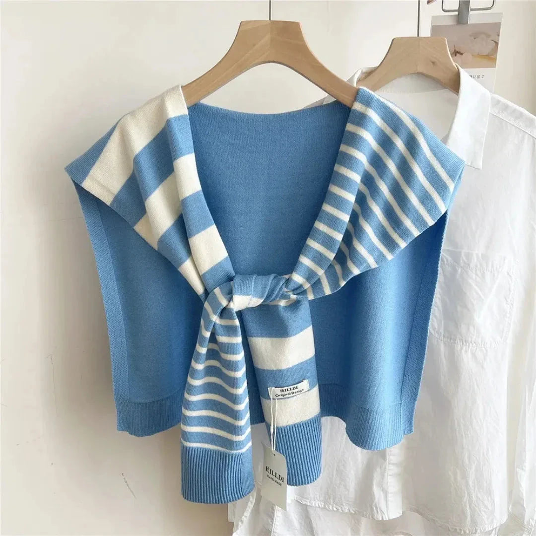 Demi striped knitted shawl in dual-tone minimalist design, soft premium knit wrap for effortless layering