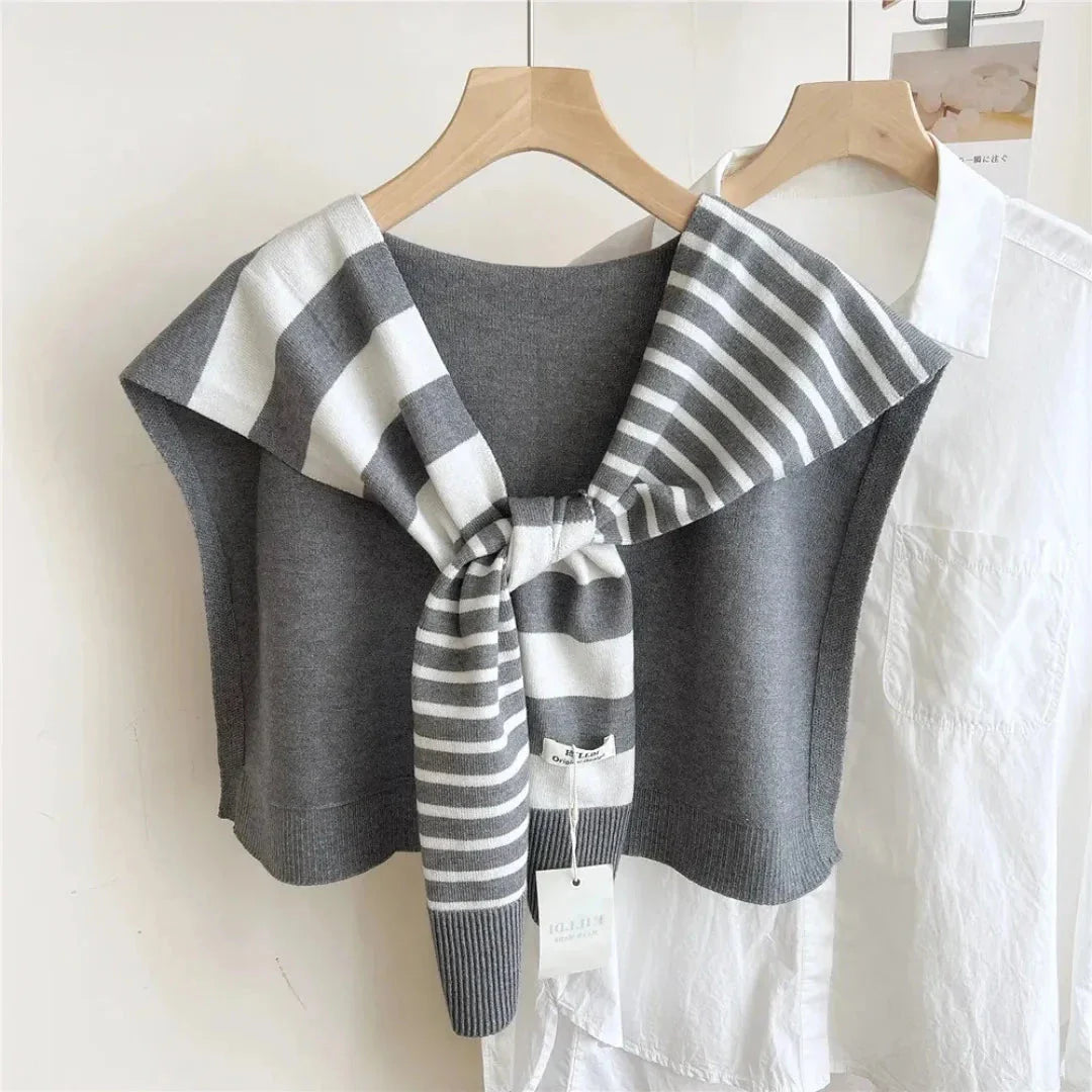 Demi striped knitted shawl in dual-tone minimalist design, soft premium knit wrap for effortless layering