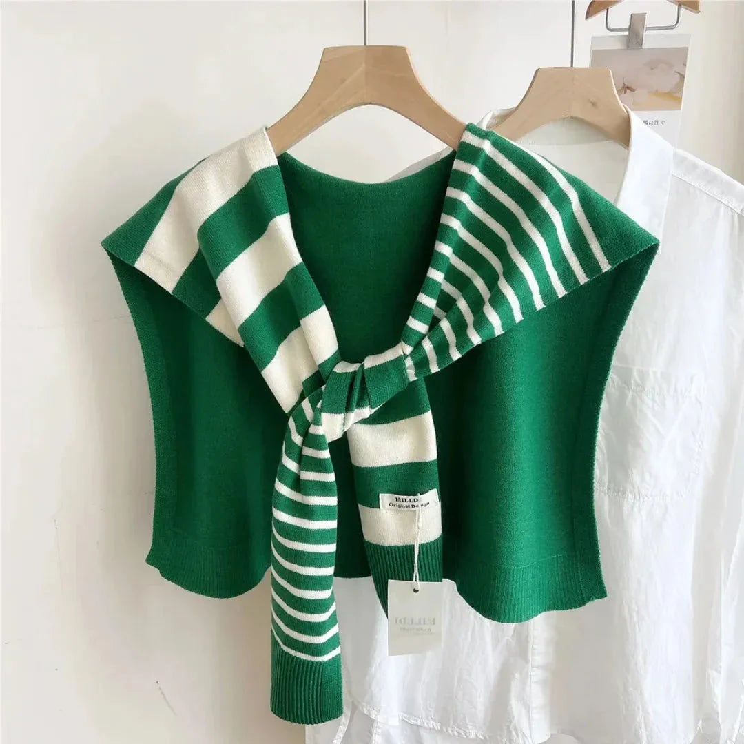 Demi striped knitted shawl in dual-tone minimalist design, soft premium knit wrap for effortless layering
