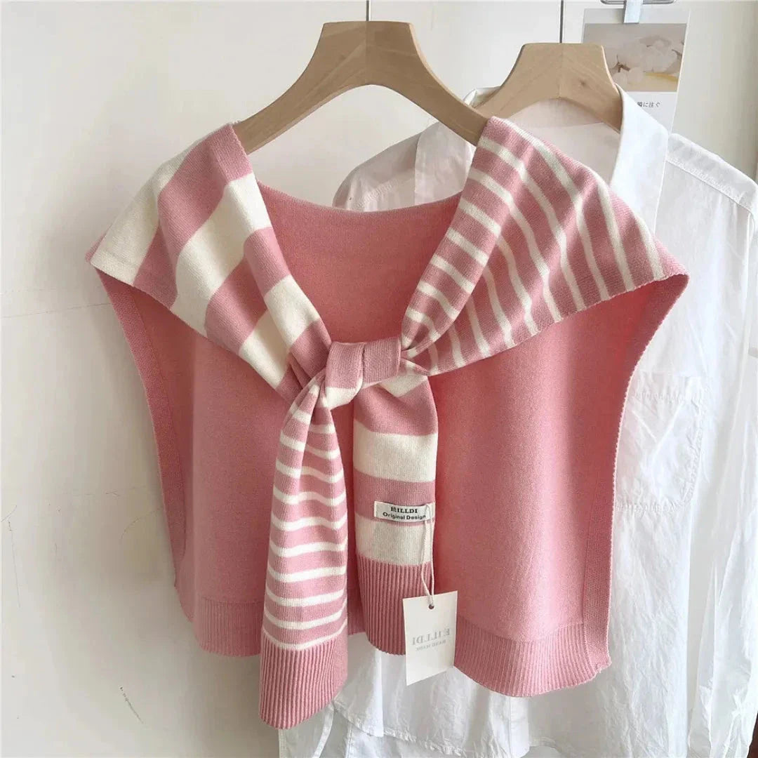 Demi striped knitted shawl in dual-tone minimalist design, soft premium knit wrap for effortless layering