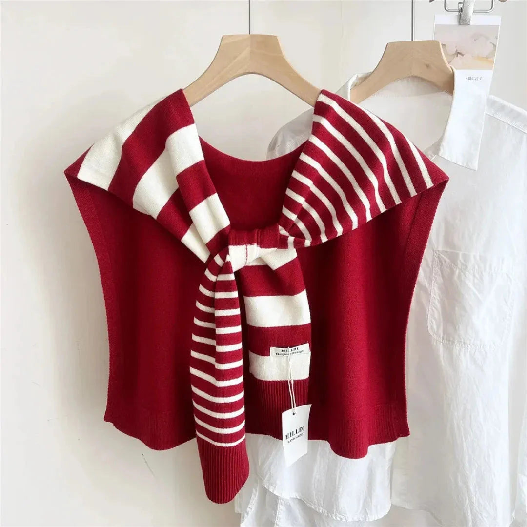 Demi striped knitted shawl in dual-tone minimalist design, soft premium knit wrap for effortless layering