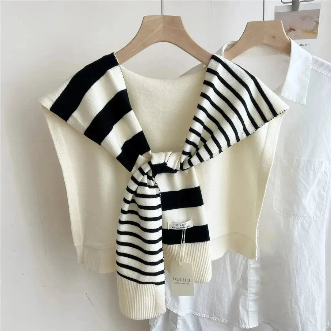 Demi striped knitted shawl in dual-tone minimalist design, soft premium knit wrap for effortless layering
