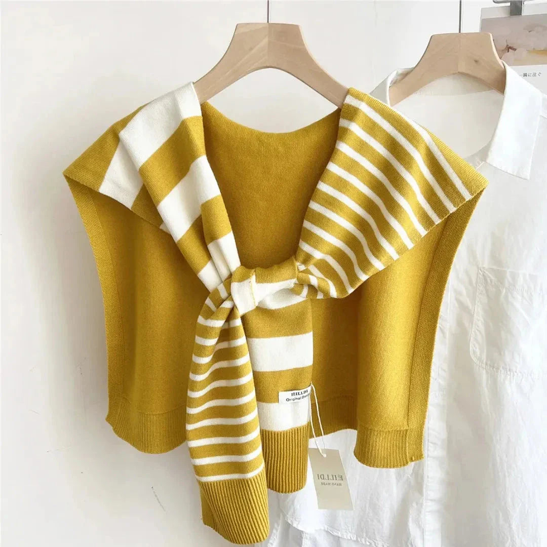 Demi striped knitted shawl in dual-tone colors, soft premium knit wrap with minimalist cozy style