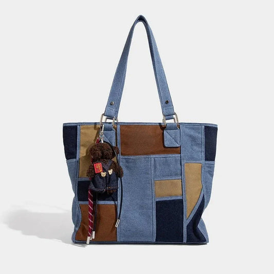 Denim Patchwork Tote Bag - Wavlynn