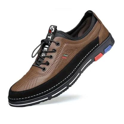 Derrick low-top faux leather sneakers with color-accented sole and lace-up front for urban style