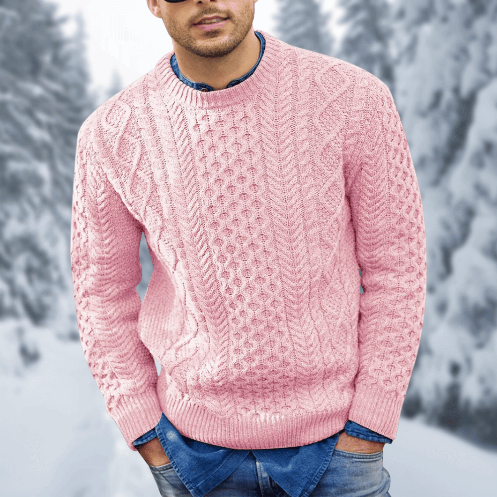Men's cable knit wool sweater warm cozy winter knitwear classic texture natural insulation layering