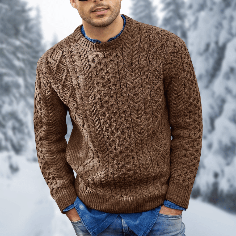 Men's cable knit wool sweater warm cozy knitwear winter layering everyday comfort 100% wool
