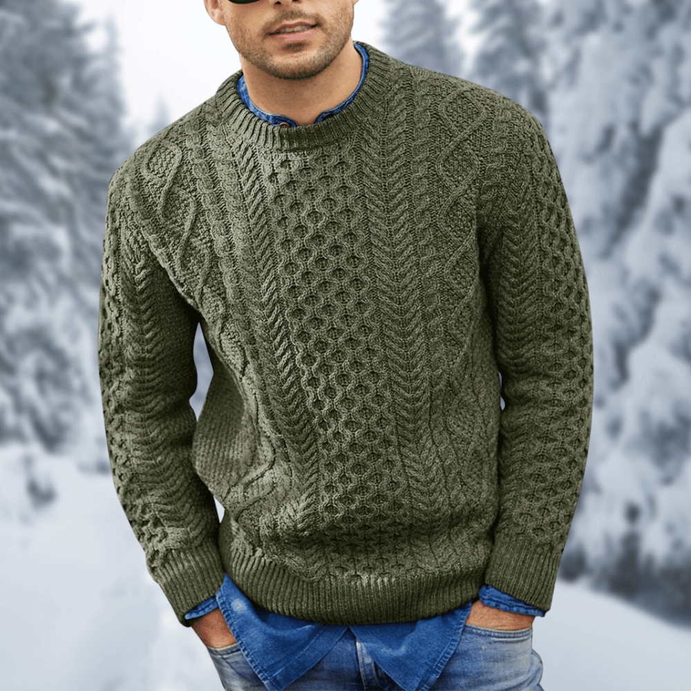 Men's cable knit wool sweater warm cozy knitwear winter layering everyday comfort classic texture