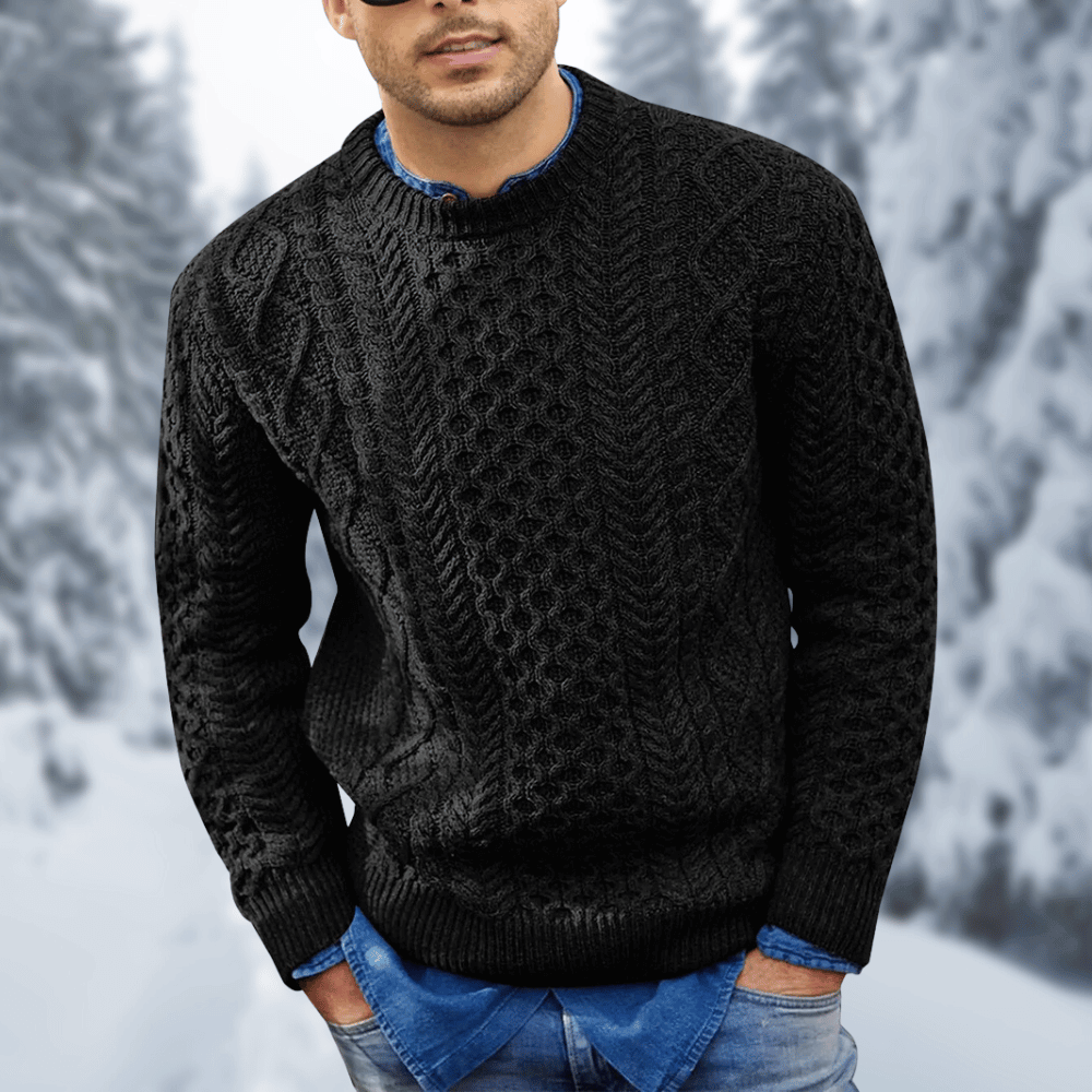 Men's cable knit wool sweater warm cozy winter knitwear for layering with classic textured pattern