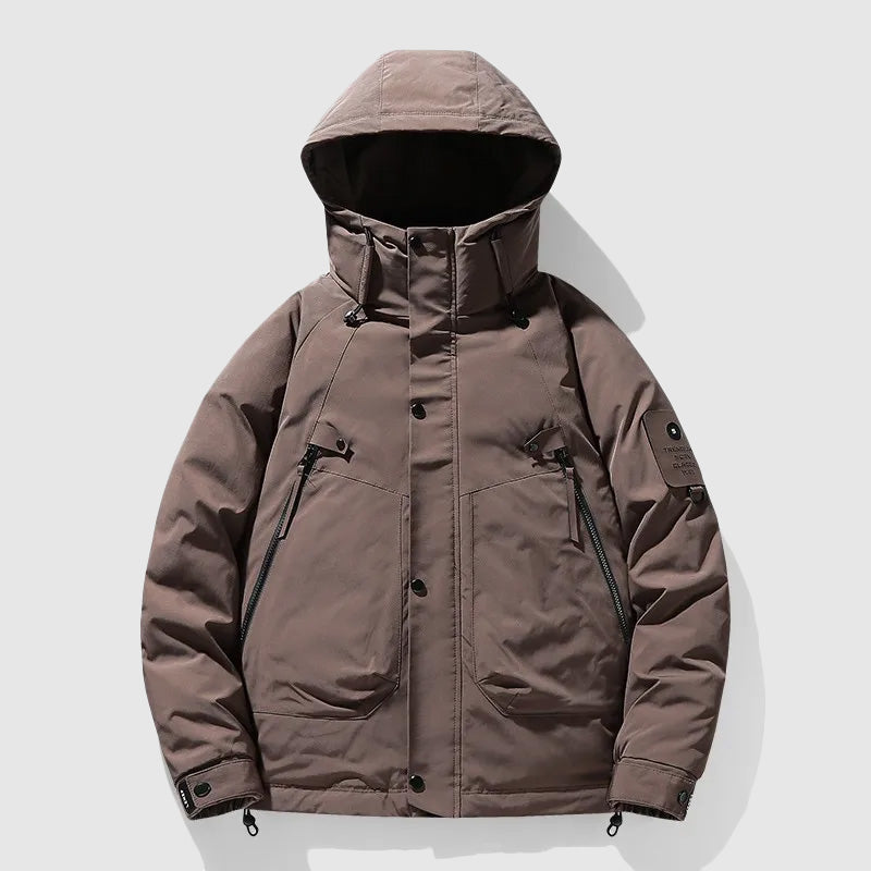 Wavlynn men's black down jacket detachable hood white duck insulation slim urban fit