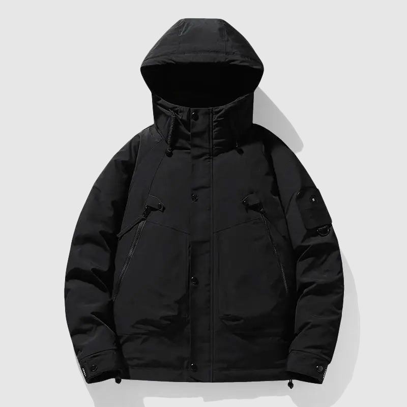 Wavlynn men's black down jacket detachable hood white duck insulation slim urban fit