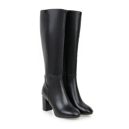 Women's elegant black knee-high boots with sleek silhouette and stiletto high heel