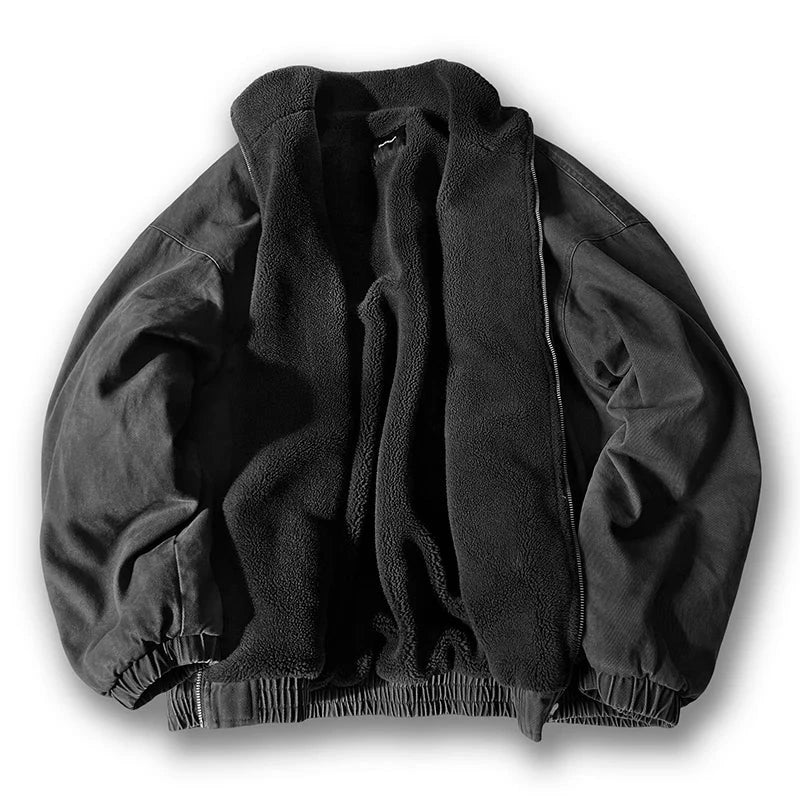 Dom fleece-lined padded jacket in neutral tone, minimalist silhouette with elastic hem and canvas exterior