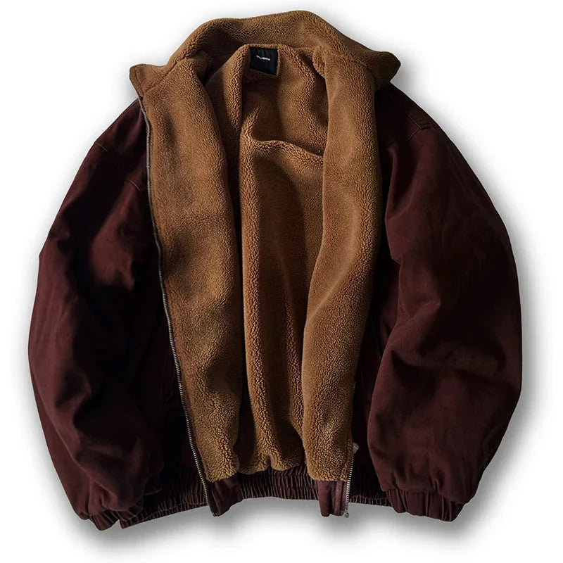Dom fleece-lined padded jacket in neutral tone, minimalist silhouette with elastic hem and canvas exterior