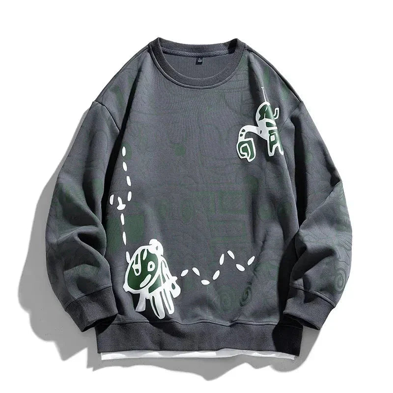 Relaxed-fit graphic sweatshirt with bold hand-drawn doodle print, ribbed cuffs, premium cotton blend