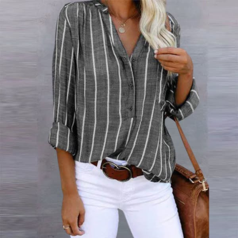Women's striped relaxed-fit summer blouse, breathable lightweight fabric, vertical stripe pattern