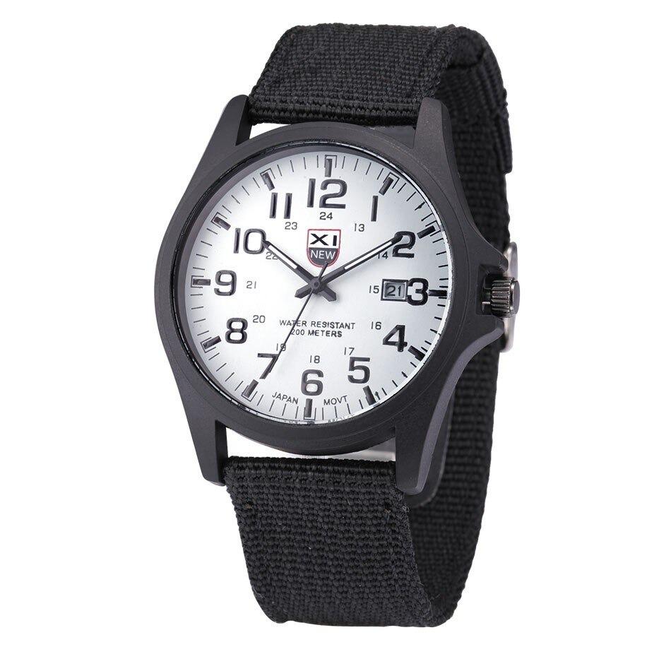 Men's tactical military analog watch with luminous hands, 45mm stainless steel case, durable nylon strap